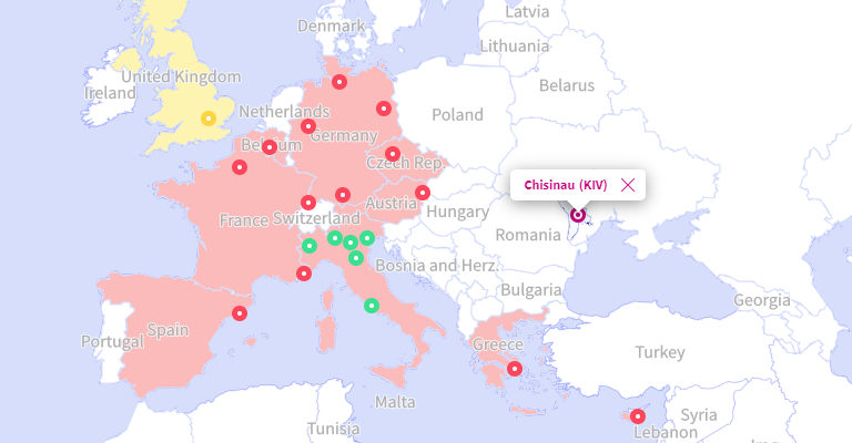Интерактивная карта WizzAir с ограничениями и правилами, связанными с COVID-19